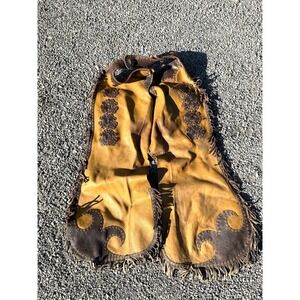 Vintage Western Leather Batwing Chaps Fringe Cowboy Rodeo Gear 2-Tone Floral 50s
